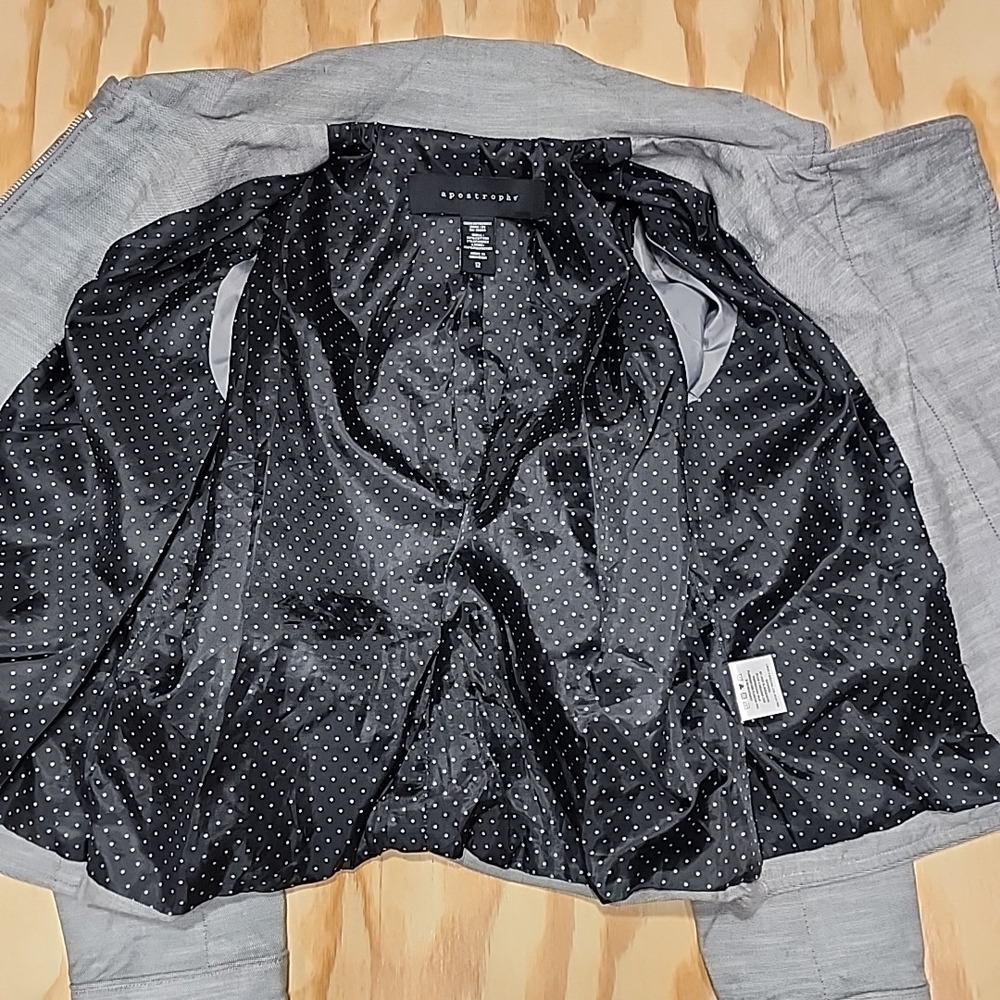 Apostrophe Stretch Piped Jacket Misses Size 12 Gray Cute Bomber Style Zip - Picture 5 of 8